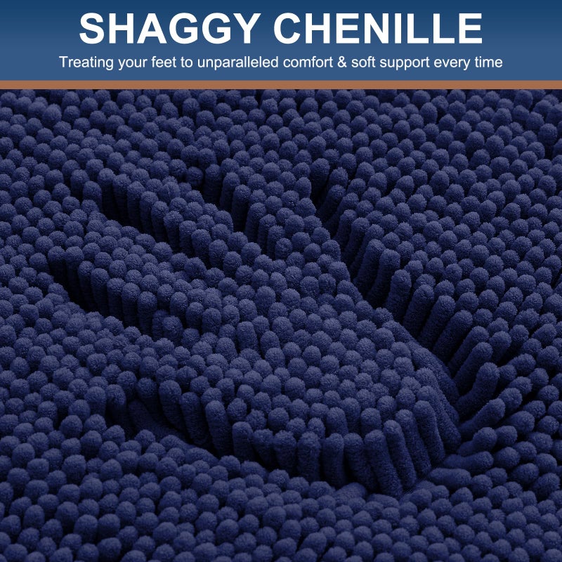 Smiry Luxury Chenille Bathroom Rugs 30x20, Extra Soft and Absorbent Shaggy Bath Mat, Machine Washable, Non-Slip Plush Carpet Runner for Tub, Shower, and Floor, Home Decor Accessories, Navy Blue - Image 3